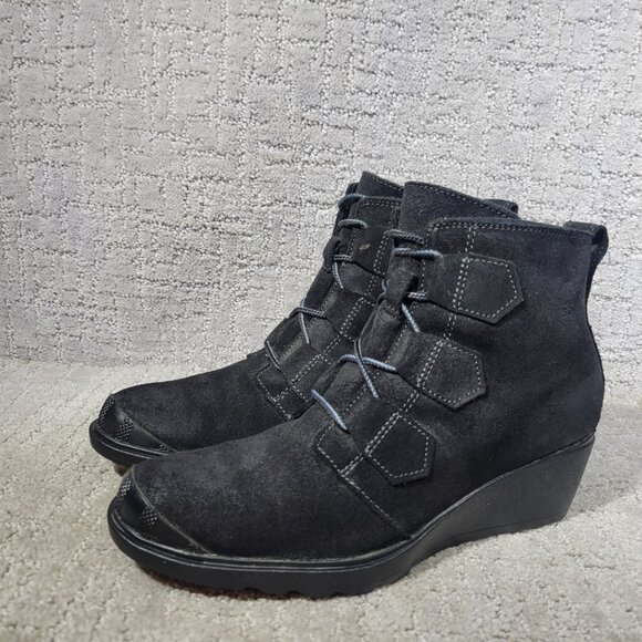 Sorel Toronto Women's US Size 9 Black Suede Lace Up Ankle Wedge Boots NL2115-010 - Picture 6 of 12